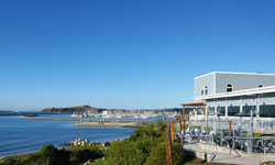 Sam's Chowder House and harbor view
