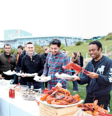 corporate banquet featuring lobster clambake at Sam's Chowder House, Half Moon Bay