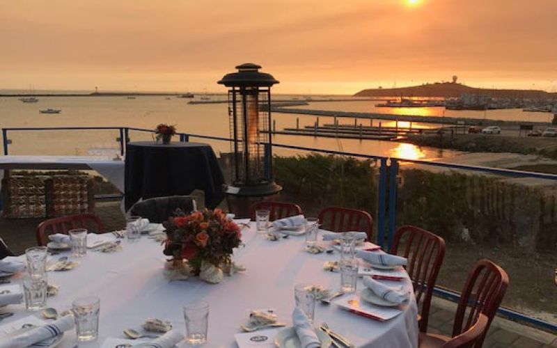 private dining on north patio with ocean sunset